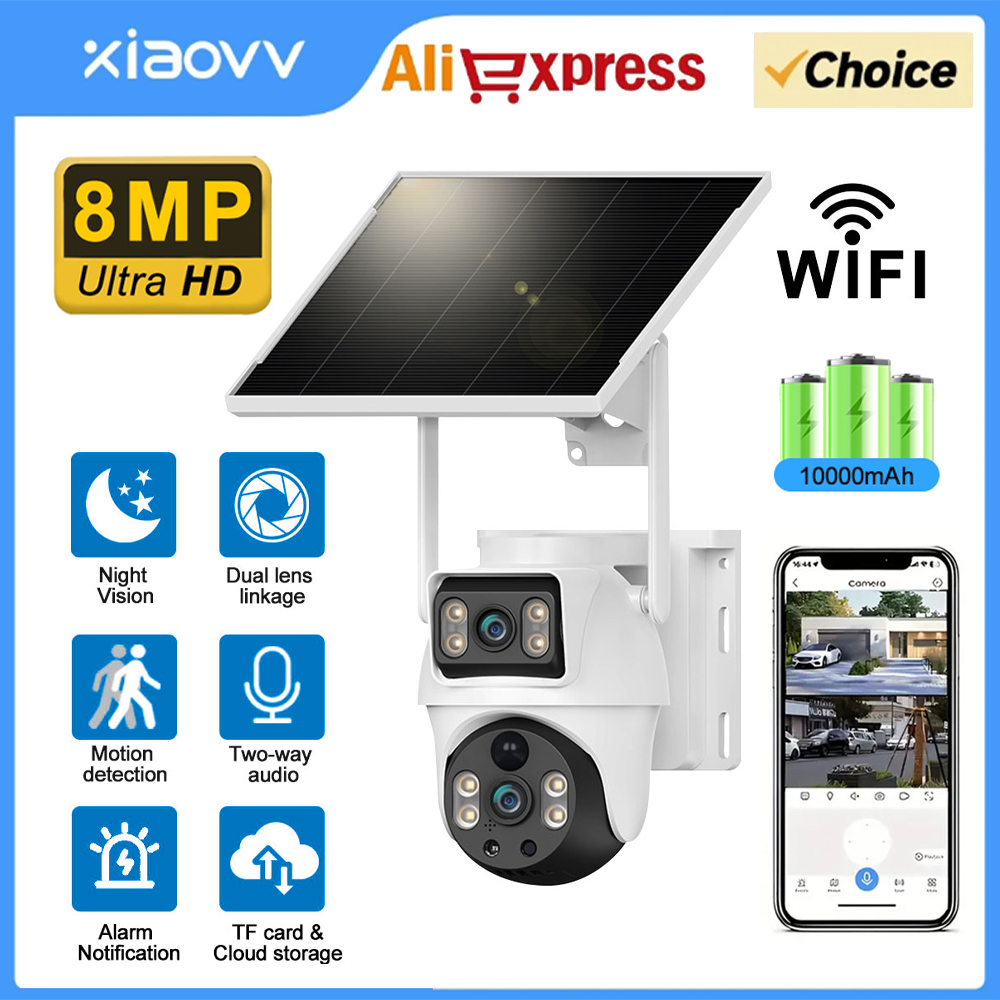 Smart Home Outdoor Camera - WiFi Solar Camera Dual Lenses Outdoor