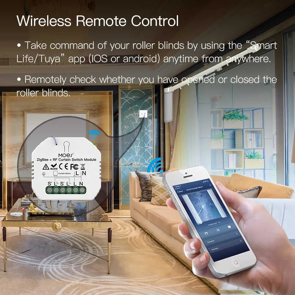 MOES ZigBee Smart RF433 Curtai - đánh giá và giá Smart Home Moes